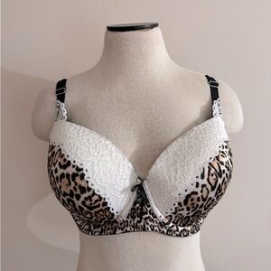 Victoria Secret White Lace Tan Brown Jaguar Leopard Print Bra 38DD NWOT
